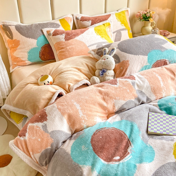 91家纺网 家纺一手货源 找家纺 阿亮家居 2024新款大包边菠萝格牛奶绒活性印染单被套 春花浪漫