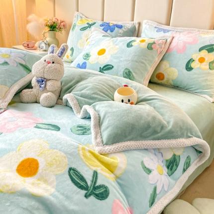 阿亮家居 2024新款大包边菠萝格牛奶绒活性印染单被套 花开四季