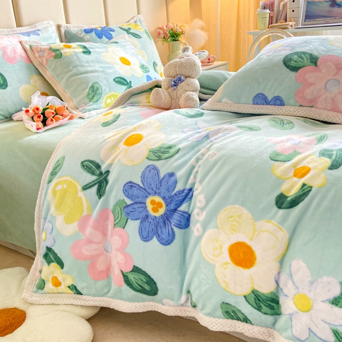 91家纺网 家纺一手货源 找家纺 阿亮家居 2024新款大包边菠萝格牛奶绒活性印染单被套 花开四季