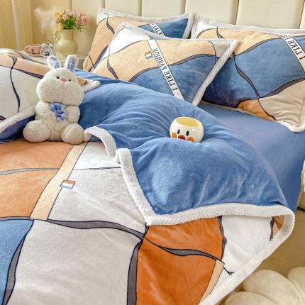 阿亮家居 2024新款大包边菠萝格牛奶绒活性印染单被套 简约格调