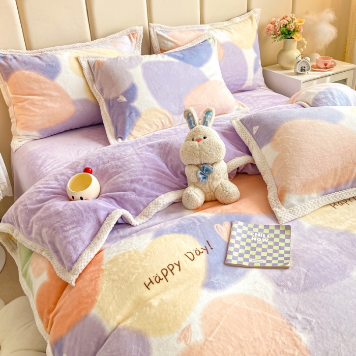 91家纺网 家纺一手货源 找家纺 阿亮家居 2024新款大包边菠萝格牛奶绒活性印染单被套 九分甜