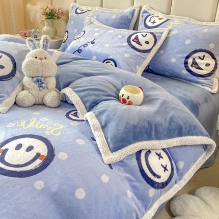阿亮家居 2024新款大包边菠萝格牛奶绒活性印染单被套 开心笑脸