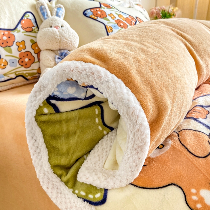 91家纺网 家纺一手货源 找家纺 阿亮家居 2024新款大包边菠萝格牛奶绒活性印染单被套 满天星