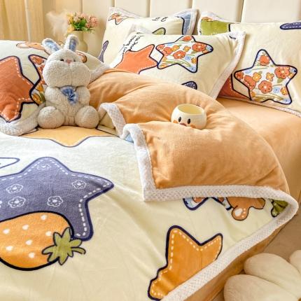 阿亮家居 2024新款大包边菠萝格牛奶绒活性印染单被套 满天星