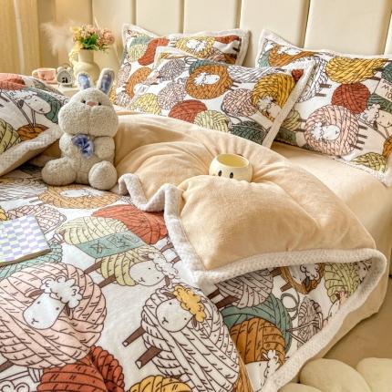 阿亮家居 2024新款大包边菠萝格牛奶绒活性印染单被套 数绵羊