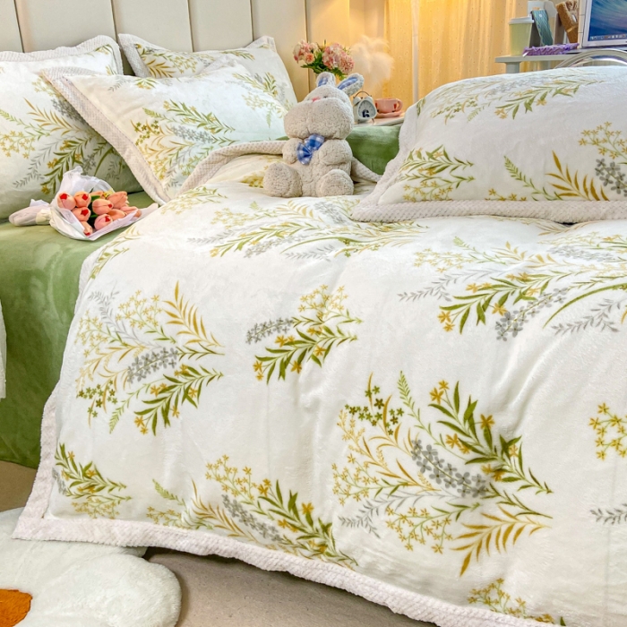 91家纺网 家纺一手货源 找家纺 阿亮家居 2024新款大包边菠萝格牛奶绒活性印染单被套 田园花香