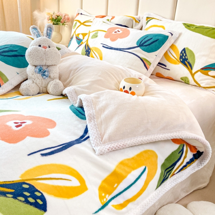 91家纺网 家纺一手货源 找家纺 阿亮家居 2024新款大包边菠萝格牛奶绒活性印染单被套 香蜜