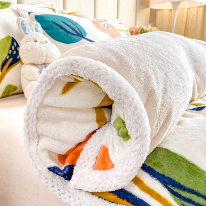 91家纺网 家纺一手货源 找家纺 阿亮家居 2024新款大包边菠萝格牛奶绒活性印染单被套 香蜜