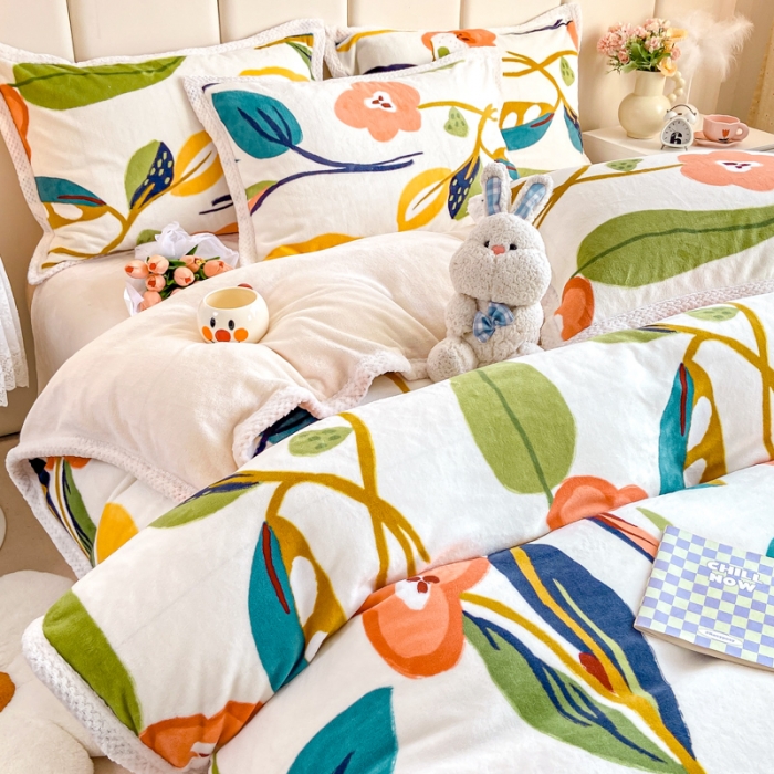 91家纺网 家纺一手货源 找家纺 阿亮家居 2024新款大包边菠萝格牛奶绒活性印染单被套 香蜜