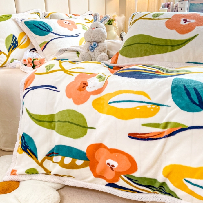 91家纺网 家纺一手货源 找家纺 阿亮家居 2024新款大包边菠萝格牛奶绒活性印染单被套 香蜜