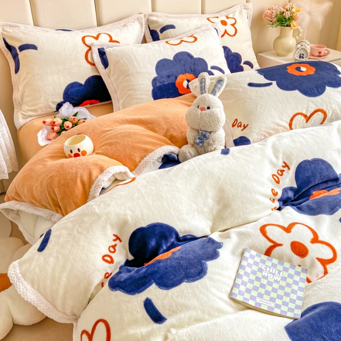 91家纺网 家纺一手货源 找家纺 阿亮家居 2024新款大包边菠萝格牛奶绒活性印染单被套 悠然清香