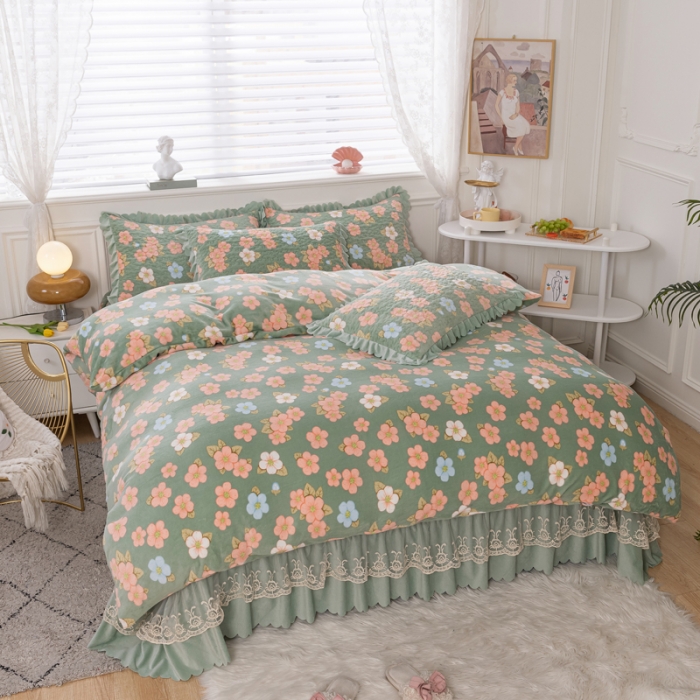 91家纺网 家纺一手货源 找家纺 乐嘉盈 2025新款印花巴黎绒四件套 春日花香