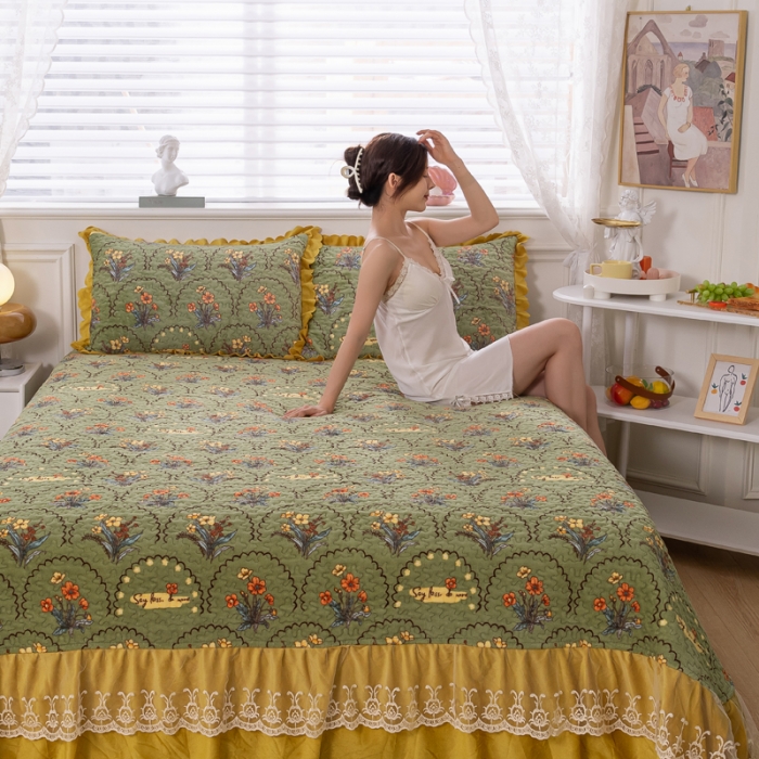 91家纺网 家纺一手货源 找家纺 乐嘉盈 2025新款印花巴黎绒四件套 点点绿花