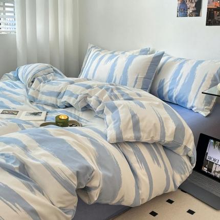 91家纺网 家纺一手货源 找家纺 吉象家纺 2022新款全棉北欧风印花系列四件套 文艺蓝