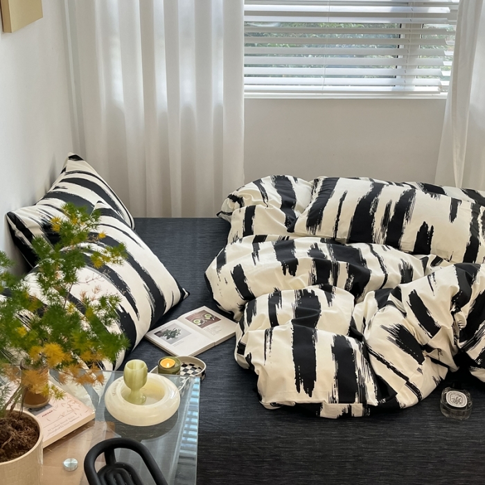 91家纺网 家纺一手货源 找家纺 吉象家纺 2022新款全棉北欧风印花系列四件套 文艺黑