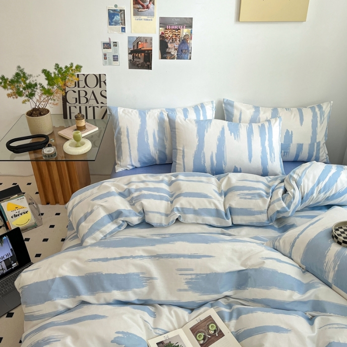 91家纺网 家纺一手货源 找家纺 吉象家纺 2022新款全棉北欧风印花系列四件套 文艺蓝