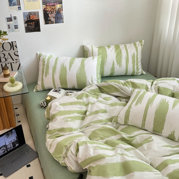 91家纺网 家纺一手货源 找家纺 吉象家纺 2022新款全棉北欧风印花系列四件套 文艺绿