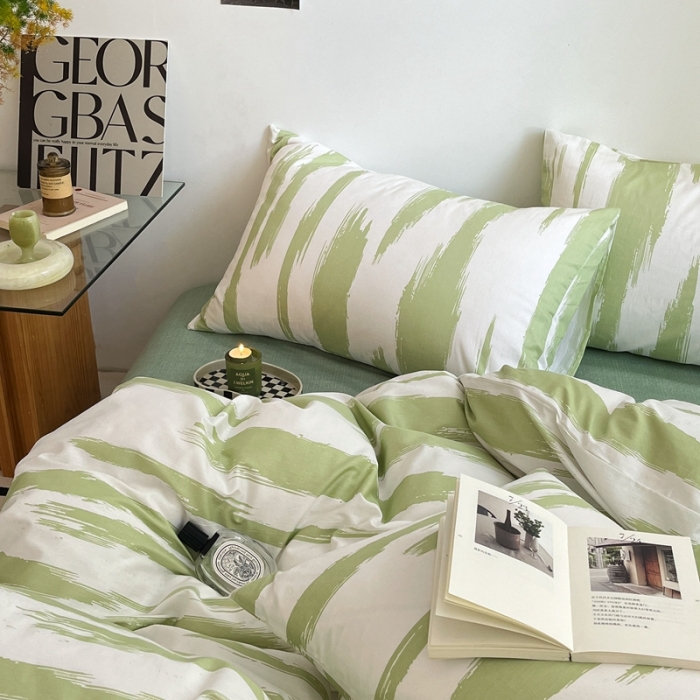 91家纺网 家纺一手货源 找家纺 吉象家纺 2022新款全棉北欧风印花系列四件套 文艺绿