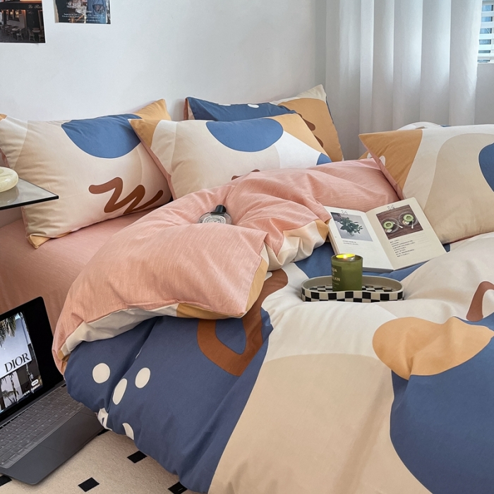 91家纺网 家纺一手货源 找家纺 吉象家纺 2022新款全棉北欧风印花系列四件套 悉尼豆沙