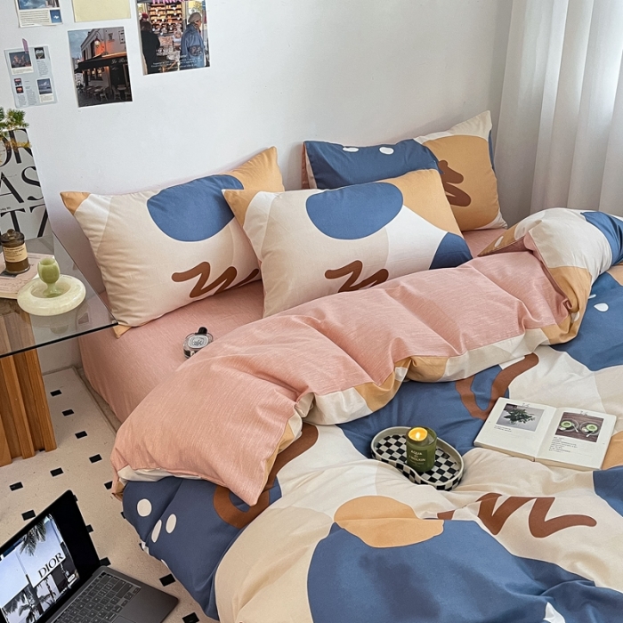 91家纺网 家纺一手货源 找家纺 吉象家纺 2022新款全棉北欧风印花系列四件套 悉尼豆沙