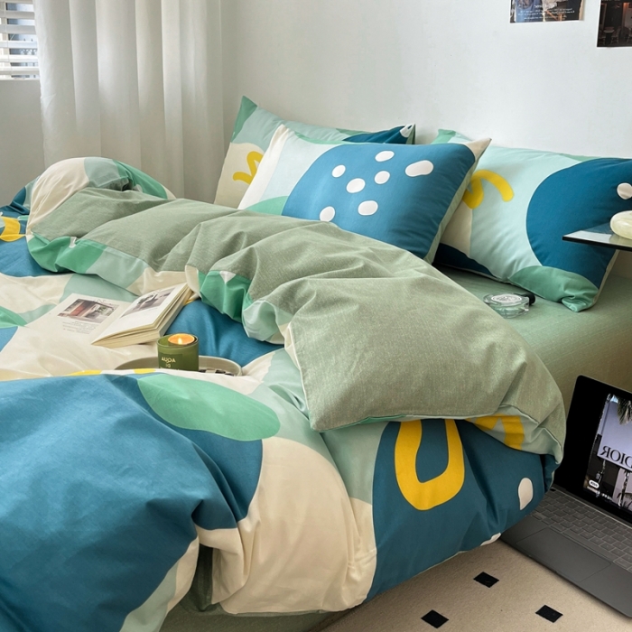 91家纺网 家纺一手货源 找家纺 吉象家纺 2022新款全棉北欧风印花系列四件套 悉尼绿