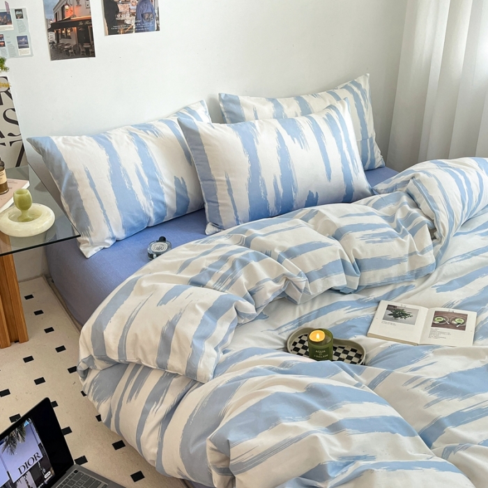 91家纺网 家纺一手货源 找家纺 吉象家纺 2022新款全棉北欧风印花系列单被套 文艺蓝