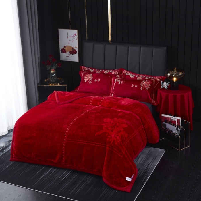 91家纺网 家纺一手货源 找家纺 凯轩毛毛毯毯子 婚庆长毛云毛毯毯子 红红火火