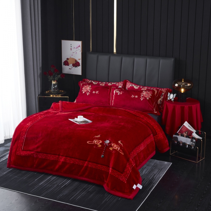 91家纺网 家纺一手货源 找家纺 凯轩毛毛毯毯子 婚庆长毛云毛毯毯子 满地红