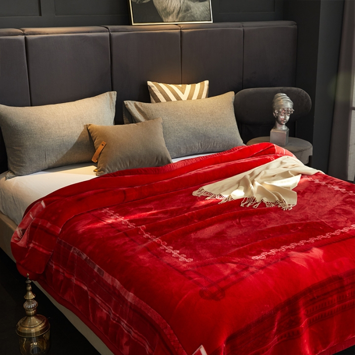 91家纺网 家纺一手货源 找家纺 凯轩毛毛毯毯子 婚庆长毛云毛毯毯子 神马曲 红