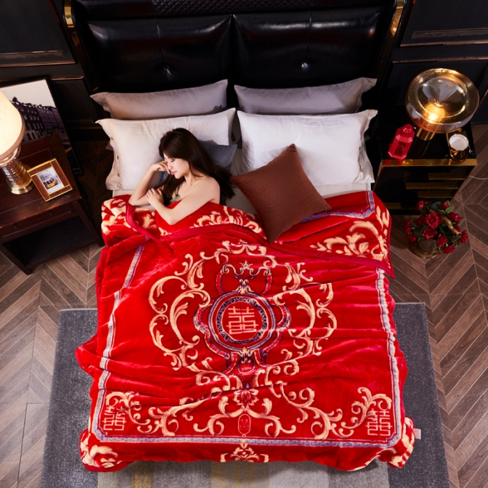 91家纺网 家纺一手货源 找家纺 凯轩毛毛毯毯子 婚庆长毛云毛毯毯子 双喜临门