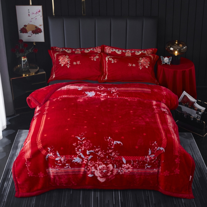 91家纺网 家纺一手货源 找家纺 凯轩毛毛毯毯子 婚庆长毛云毛毯毯子 胭脂红