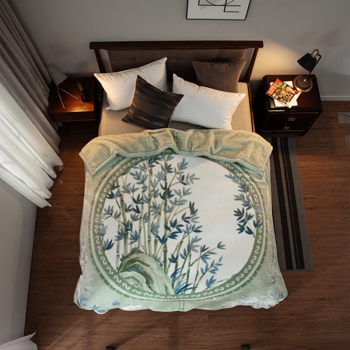 91家纺网 家纺一手货源 找家纺 凯轩毛毛毯毯子 婚庆长毛云毛毯毯子 竹韵淡绿