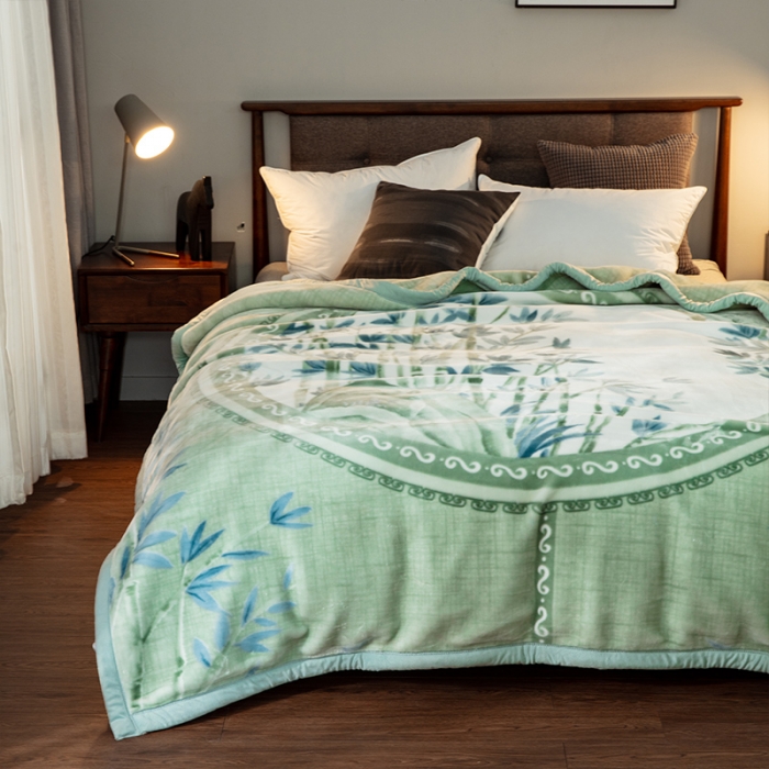 91家纺网 家纺一手货源 找家纺 凯轩毛毛毯毯子 婚庆长毛云毛毯毯子 竹韵淡绿