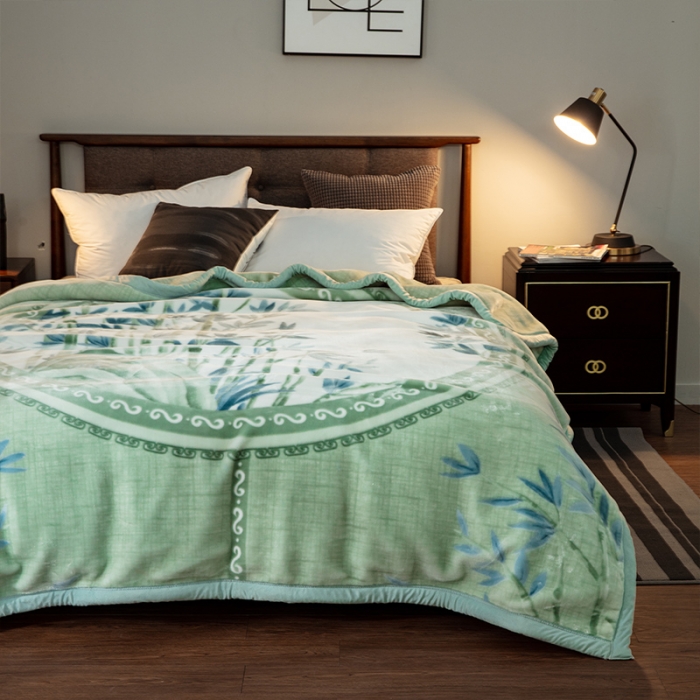 91家纺网 家纺一手货源 找家纺 凯轩毛毛毯毯子 婚庆长毛云毛毯毯子 竹韵淡绿