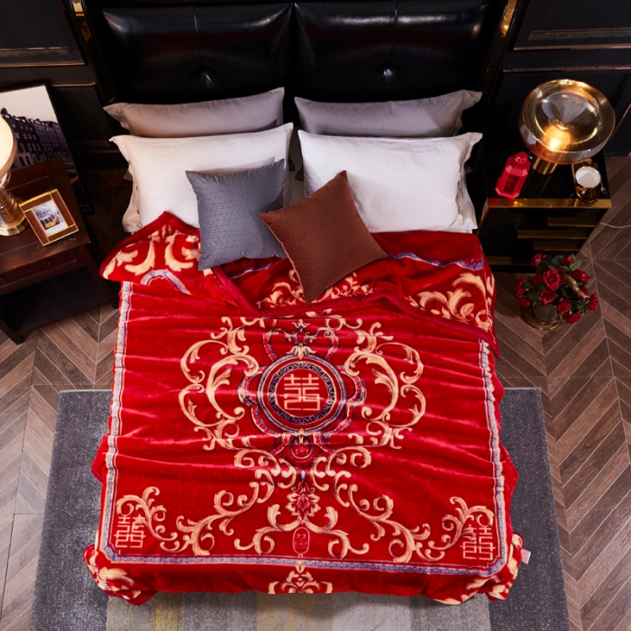 91家纺网 家纺一手货源 找家纺 凯轩毛毛毯毯子 婚庆长毛云毛毯毯子 双喜临门