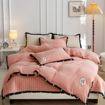 91家纺网 家纺一手货源 找家纺 （总）菊上家纺 2022新款牛奶绒床盖款四件套-小香玫瑰