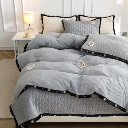 91家纺网 家纺一手货源 找家纺 （总）菊上家纺 2022新款牛奶绒床盖款四件套-小香玫瑰