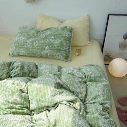 例外home 2022新款小雏菊牛奶绒四件套-实拍图 绿