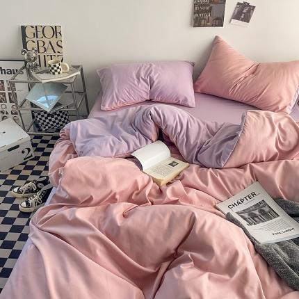 91家纺网 家纺一手货源 找家纺 贝拉梦 2023亲肤棉简约风纯色双拼105g四件套香芋奶紫