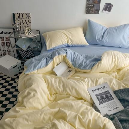 91家纺网 家纺一手货源 找家纺 贝拉梦 2023亲肤棉简约风纯色双拼105g四件套芝士海盐