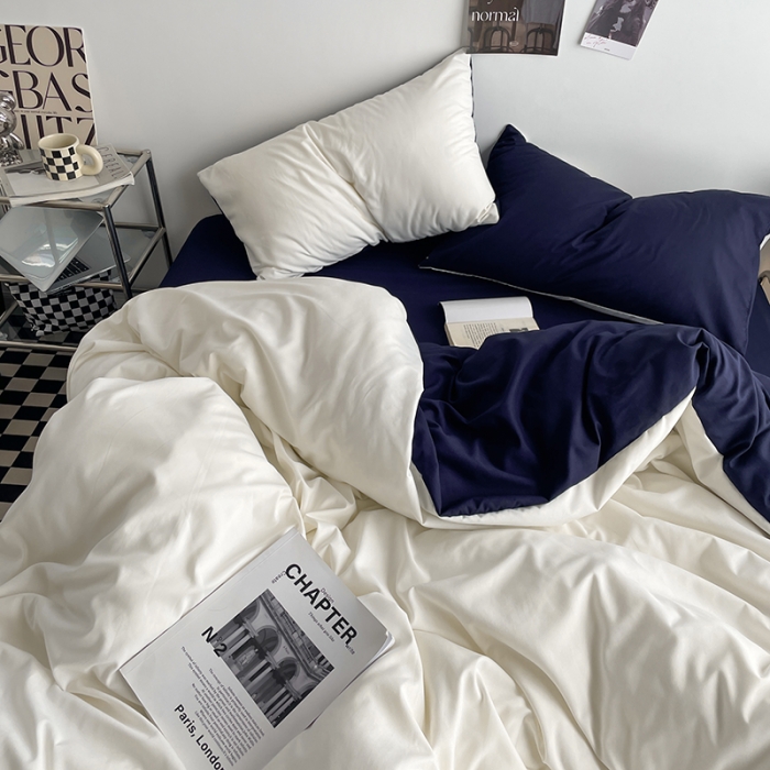 91家纺网 家纺一手货源 找家纺 （总）贝拉梦 2023亲肤棉北欧简约风纯色双拼105g四件套