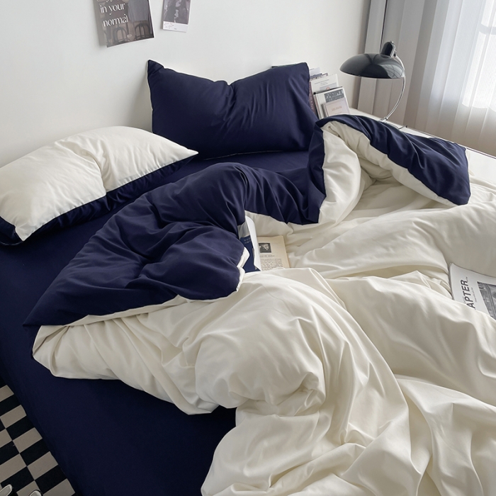 91家纺网 家纺一手货源 找家纺 （总）贝拉梦 2023亲肤棉北欧简约风纯色双拼105g四件套