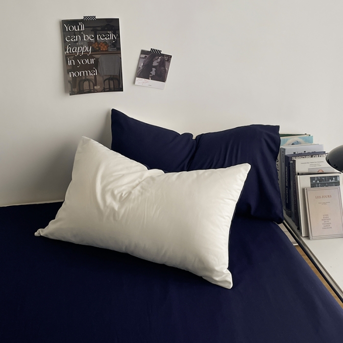 91家纺网 家纺一手货源 找家纺 贝拉梦 2023亲肤棉北欧简约风纯色双拼105g四件套白蓝灰