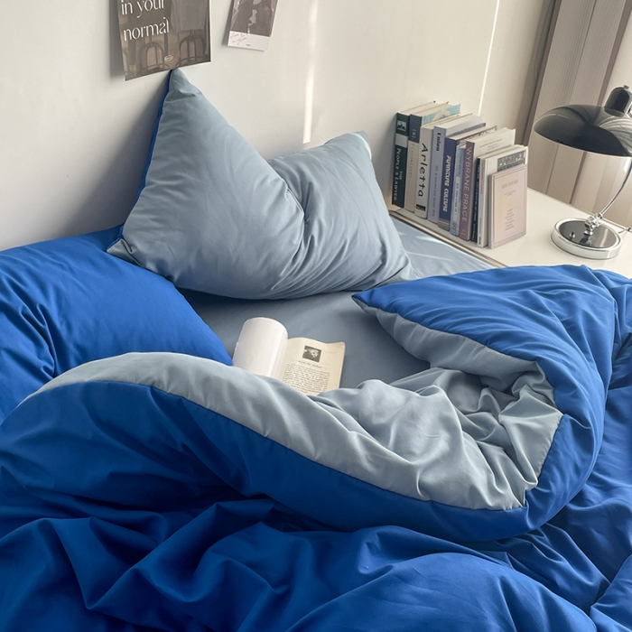 91家纺网 家纺一手货源 找家纺 贝拉梦 2023亲肤棉简约风纯色双拼105g四件套克莱因蓝