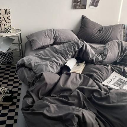 贝拉梦 2023亲肤棉北欧简约风纯色双拼105g四件套雾霾灰
