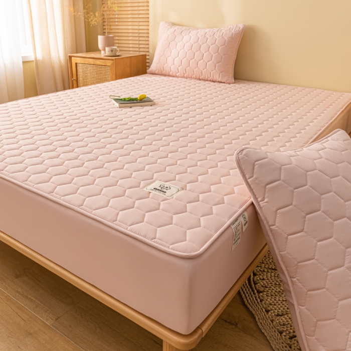 91家纺网 家纺一手货源 找家纺 芬晴 2023新款A类面料夹棉床笠系列 雅致-豆沙粉