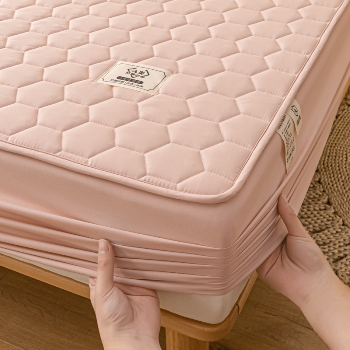 91家纺网 家纺一手货源 找家纺 芬晴 2023新款A类面料夹棉床笠系列 雅致-豆沙粉