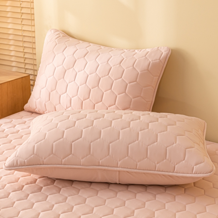 91家纺网 家纺一手货源 找家纺 芬晴 2023新款A类面料夹棉床笠系列 雅致-豆沙粉