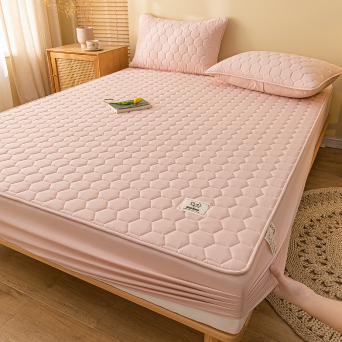 91家纺网 家纺一手货源 找家纺 芬晴 2023新款A类面料夹棉床笠系列 雅致-豆沙粉