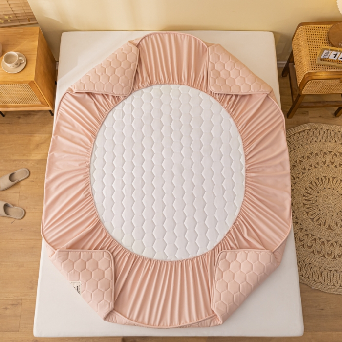 91家纺网 家纺一手货源 找家纺 芬晴 2023新款A类面料夹棉床笠系列 雅致-豆沙粉